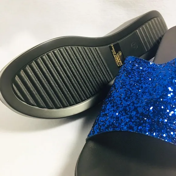 Women’s Slip On Raised Platform Sandals - Blue Glitter