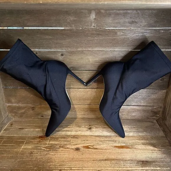 Womens Stuart Weitzman 100 Pointed‎ Toe Stretch Black Boots Booties Size 7.5 B