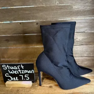 Womens Stuart Weitzman 100 Pointed‎ Toe Stretch Black Boots Booties Size 7.5 B