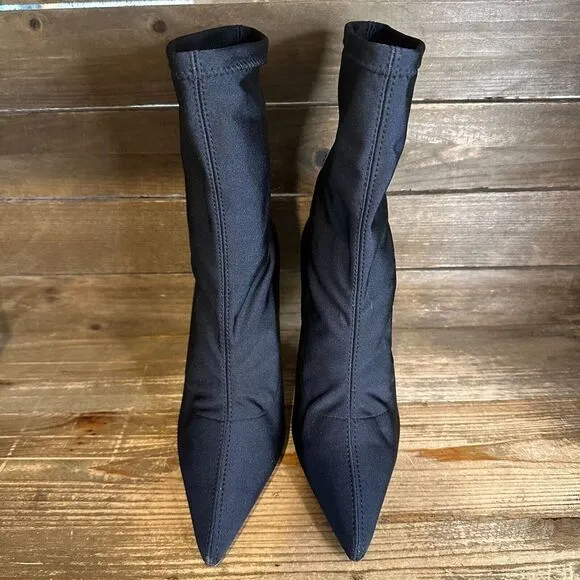 Womens Stuart Weitzman 100 Pointed‎ Toe Stretch Black Boots Booties Size 7.5 B