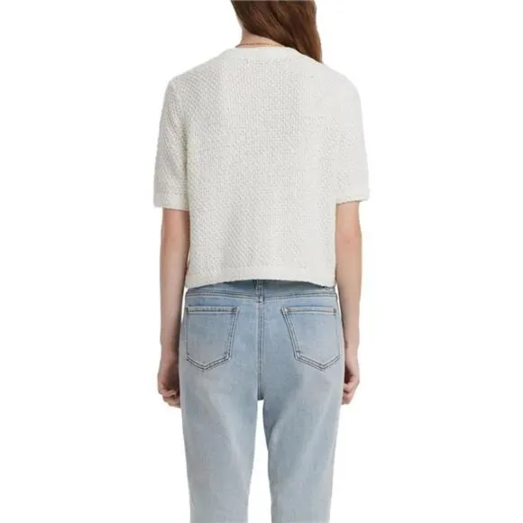 Women's Summer Cropped Cardigan Knitted Blouse Top Short Sleeve Crewneck