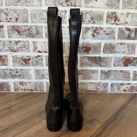 Women’s Tory Burch Leather Riding Boot 7.5 Dark Brown Logo Embossed