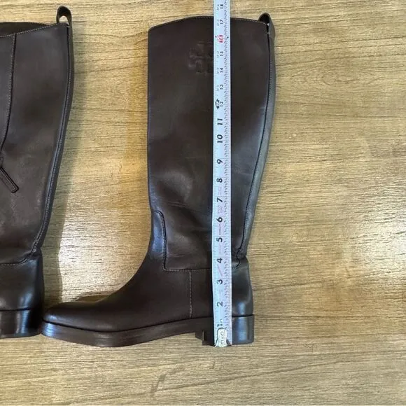 Women’s Tory Burch Leather Riding Boot 7.5 Dark Brown Logo Embossed