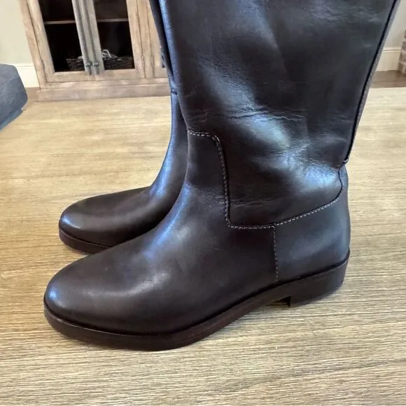 Women’s Tory Burch Leather Riding Boot 7.5 Dark Brown Logo Embossed