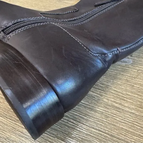 Women’s Tory Burch Leather Riding Boot 7.5 Dark Brown Logo Embossed