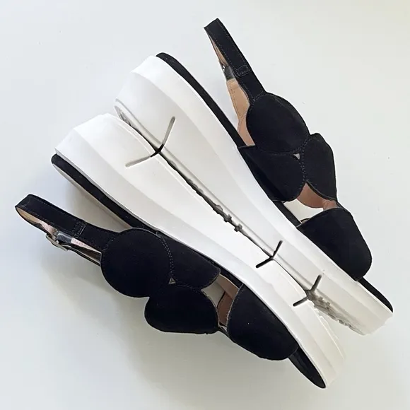 Wonders Fly Black Suede Leather Platform Sandals D-8120 Size 41