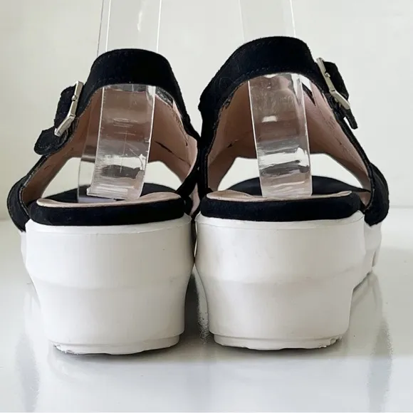 Wonders Fly Black Suede Leather Platform Sandals D-8120 Size 41