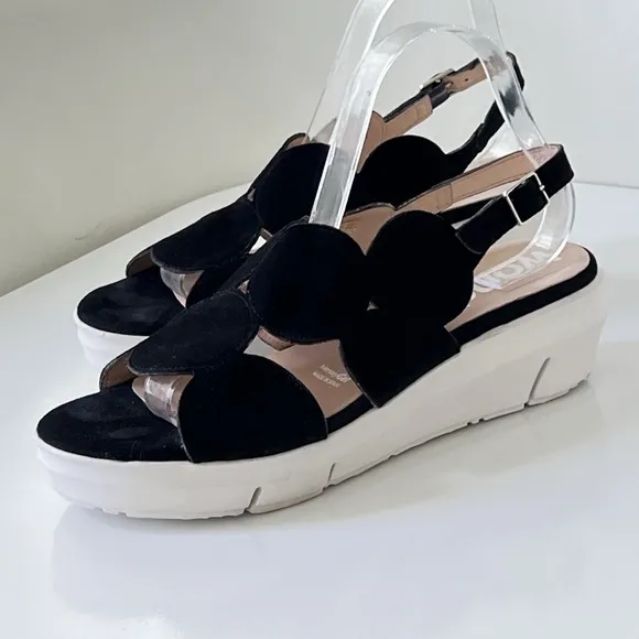 Wonders Fly Black Suede Leather Platform Sandals D-8120 Size 41