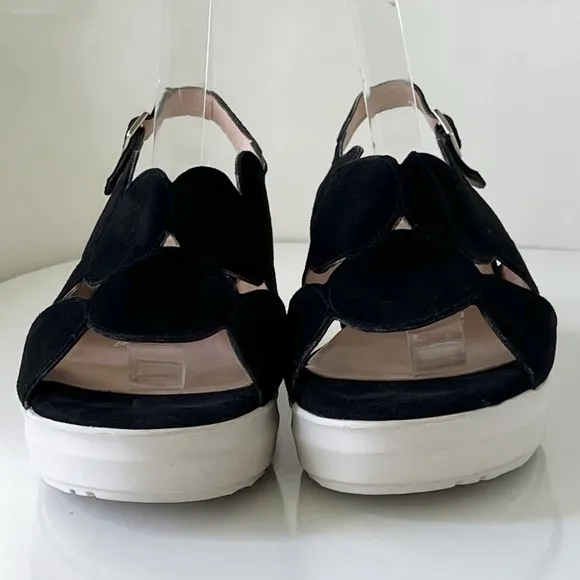 Wonders Fly Black Suede Leather Platform Sandals D-8120 Size 41