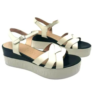 WONDERS Sandals Women's 10 Platform Wedge Black White Leather Memory Gel B-7511