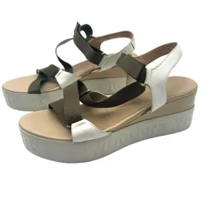 WONDERS Sandals Women's 10 Platform Wedge Brown White Leather Memory Gel B-7521