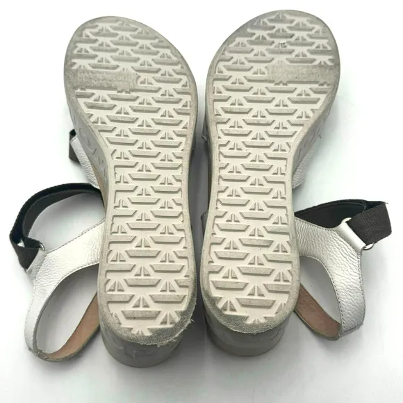 WONDERS Sandals Women's 10 Platform Wedge Brown White Leather Memory Gel B-7521