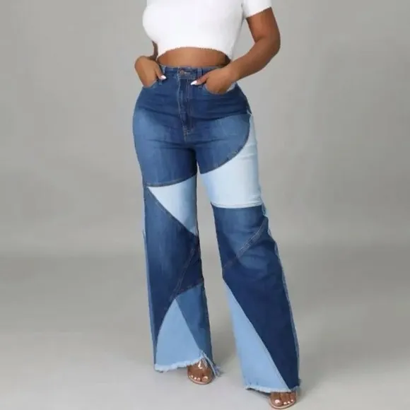 WovenWhimsy High Waisted Denim Bottom Pants with Button Closure Jeans Fashion