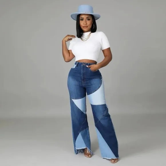 WovenWhimsy High Waisted Denim Bottom Pants with Button Closure Jeans Fashion