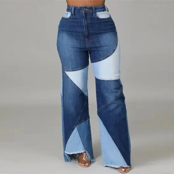 WovenWhimsy High Waisted Denim Bottom Pants with Button Closure Jeans Fashion
