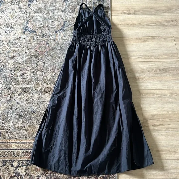 Xirena Tove Midi Dress Cotton Poplin Smocked Waist Halter Small Black