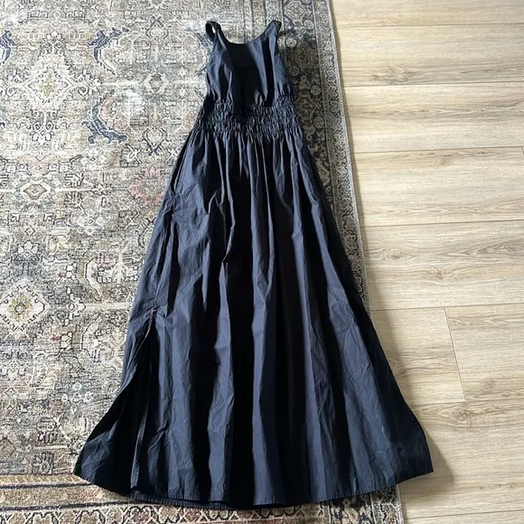 Xirena Tove Midi Dress Cotton Poplin Smocked Waist Halter Small Black