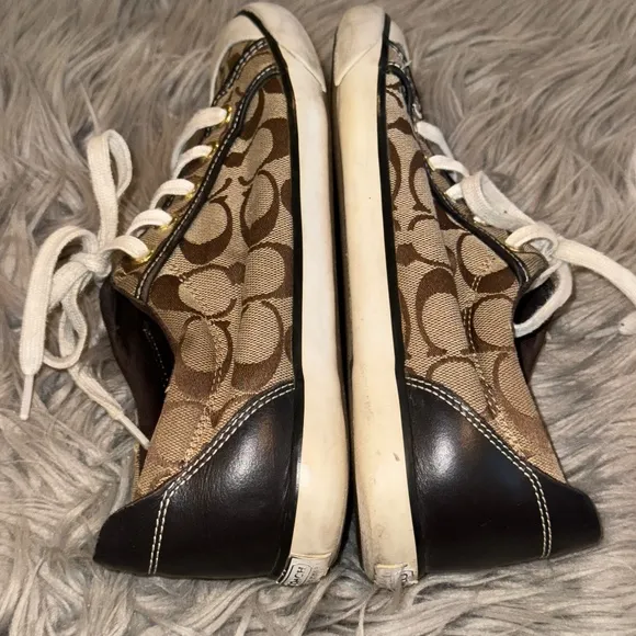 Y2K Coach Barrett Brown Khaki Signature Logo Jacquard Sneakers Size 9