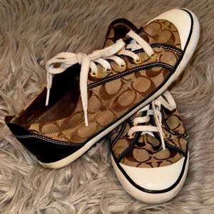 Y2K Coach Barrett Brown Khaki Signature Logo Jacquard Sneakers Size 9
