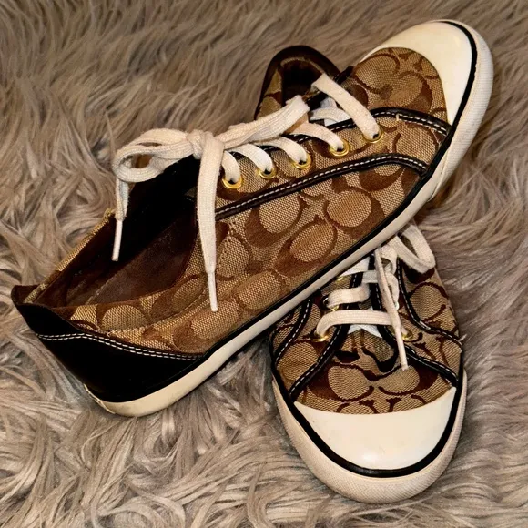 Y2K Coach Barrett Brown Khaki Signature Logo Jacquard Sneakers Size 9