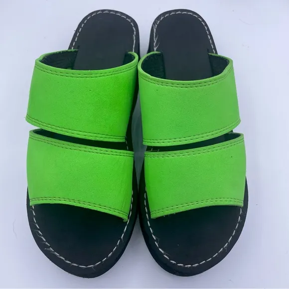 Y2K foam platform sandals double strap neon green/black Size 8
