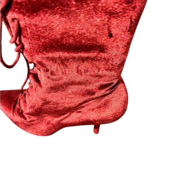 YEEZY Season 5 Velvet Ox Blood Lace Up Stretch Sock Ankle Boots Heels Sz 37 1/2