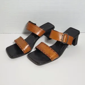 Yves Saint Laurent Dual Strap w Buckle Square Toe Vintage Leather Sandals 6.5Med