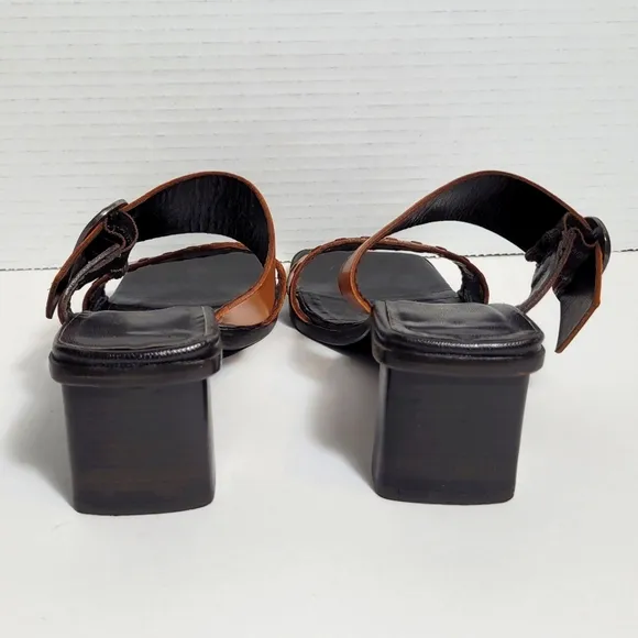 Yves Saint Laurent Dual Strap w Buckle Square Toe Vintage Leather Sandals 6.5Med