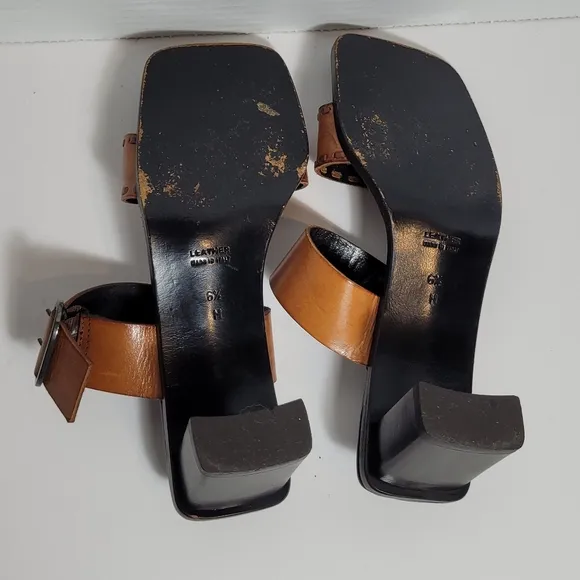 Yves Saint Laurent Dual Strap w Buckle Square Toe Vintage Leather Sandals 6.5Med