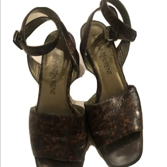 YVES SAINT LAURENT Leopard Print Ankle Strap Sandals Size 5.5