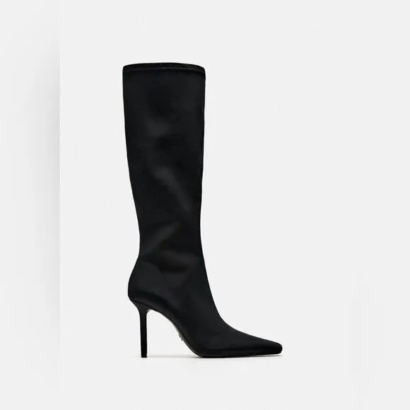 (Z3) Zara, SQUARE TOE STRETCH HIGH HEEL BOOTS, size 37/6.5US