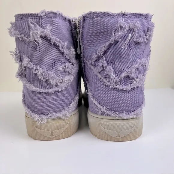 Zadig &amp; Voltaire High Flash Canvas Distressed Sneakers In Boomerang Purple EU 38