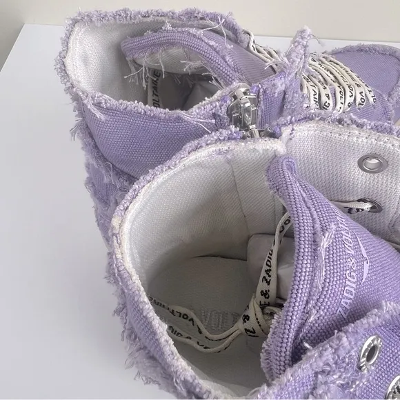 Zadig &amp; Voltaire High Flash Canvas Distressed Sneakers In Boomerang Purple EU 38