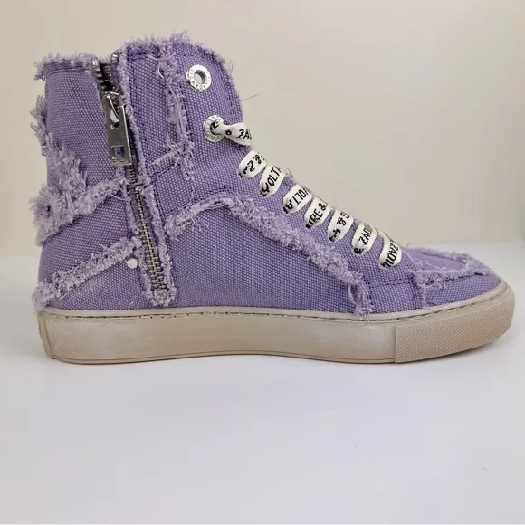 Zadig &amp; Voltaire High Flash Canvas Distressed Sneakers In Boomerang Purple EU 38