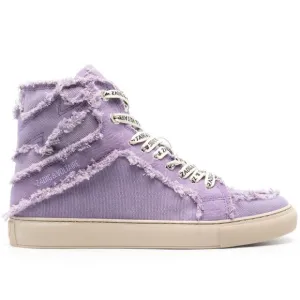 Zadig &amp; Voltaire High Flash Canvas Distressed Sneakers In Boomerang Purple EU 38