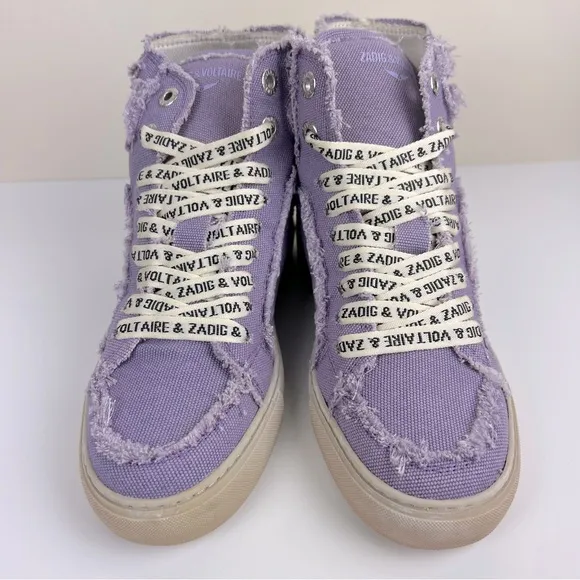 Zadig &amp; Voltaire High Flash Canvas Distressed Sneakers In Boomerang Purple EU 38