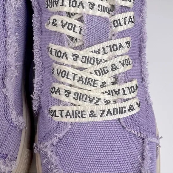Zadig &amp; Voltaire High Flash Canvas Distressed Sneakers In Boomerang Purple EU 38