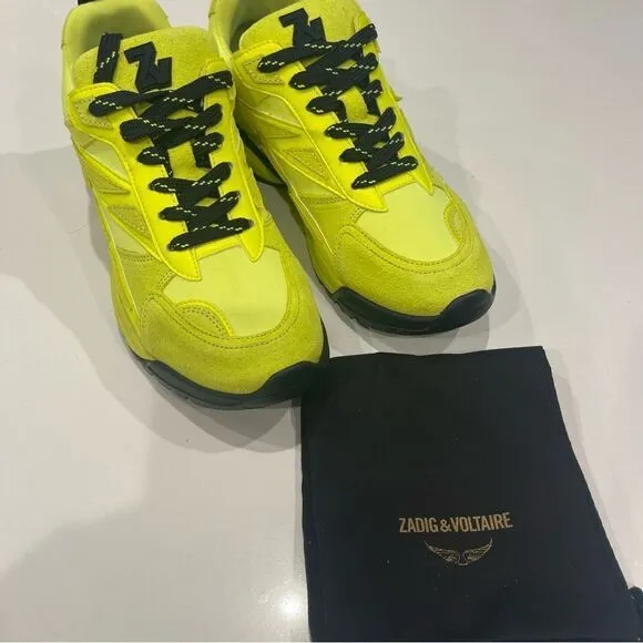 Zadig &amp; Voltaire yellow leather and neoprene sports shoes sneakers NWT
