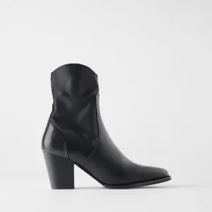ZARA 100% LEATHER COWBOY ANKLE BLACK BOOTS BRAND NEW WITH TAGS EUR 41 / US 10