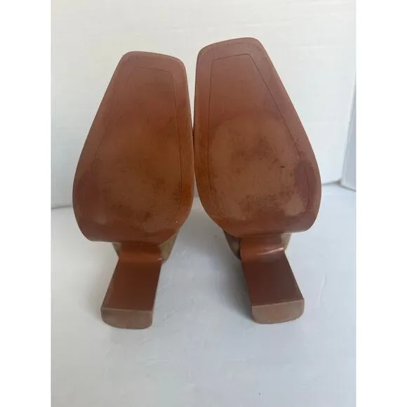 ZARA Beige Faux Suede Stretch Fabric Ankle Square Toe Block Heels Zip Boots 8