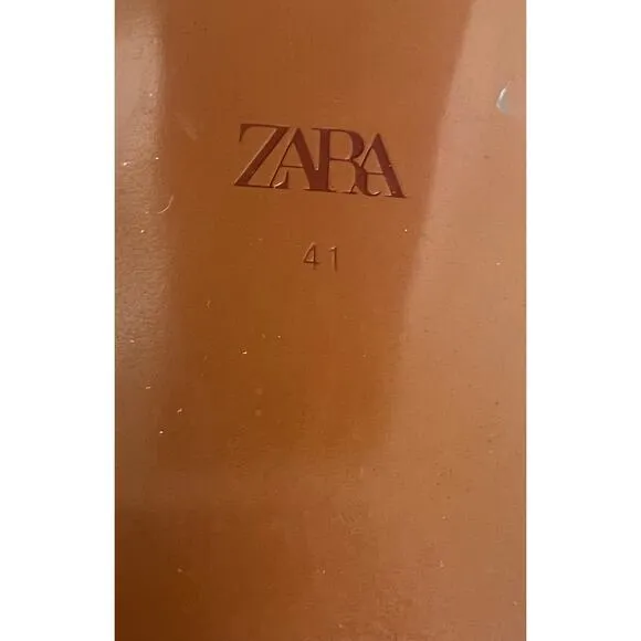 ZARA Beige Faux Suede Stretch Fabric Ankle Square Toe Block Heels Zip Boots 8