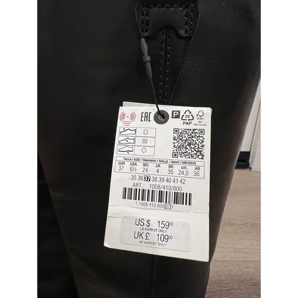 Zara Black Knee High Leather Riding Boots With Tabs Size US 6.5 EUR 37 Orig $159