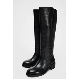 Zara Black Knee High Leather Riding Boots With Tabs Size US 6.5 EUR 37 Orig $159