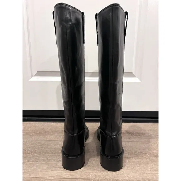 Zara Black Knee High Leather Riding Boots With Tabs Size US 6.5 EUR 37 Orig $159