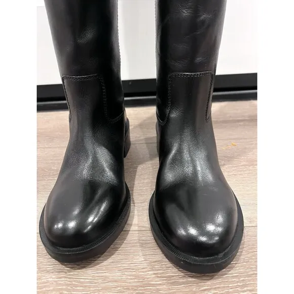 Zara Black Knee High Leather Riding Boots With Tabs Size US 6.5 EUR 37 Orig $159