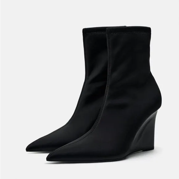 Zara Black Stretch Wedge Ankle Boots