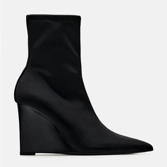 Zara Black Stretch Wedge Ankle Boots