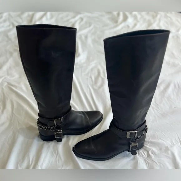 Zara Classic Buckle and Chain Riding Boots