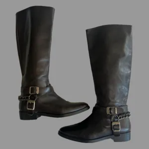 Zara Classic Buckle and Chain Riding Boots