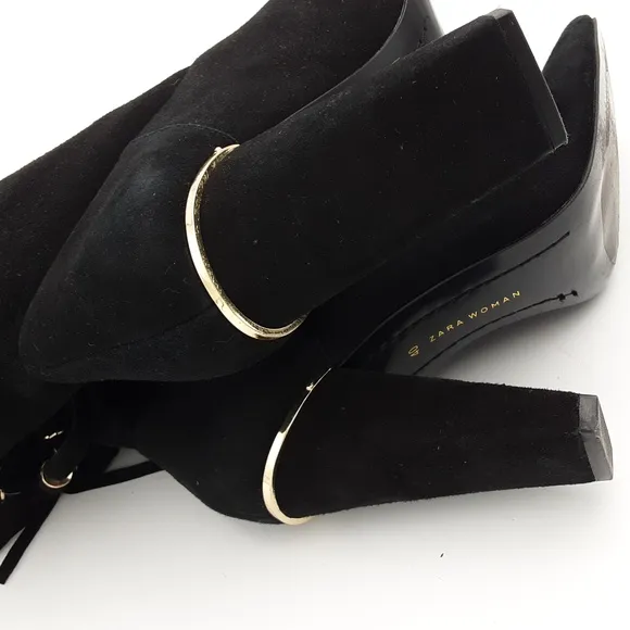 ZARA Elegant Black Women's Boots suede Western Festival Rodeo Y2k Casual Pull On